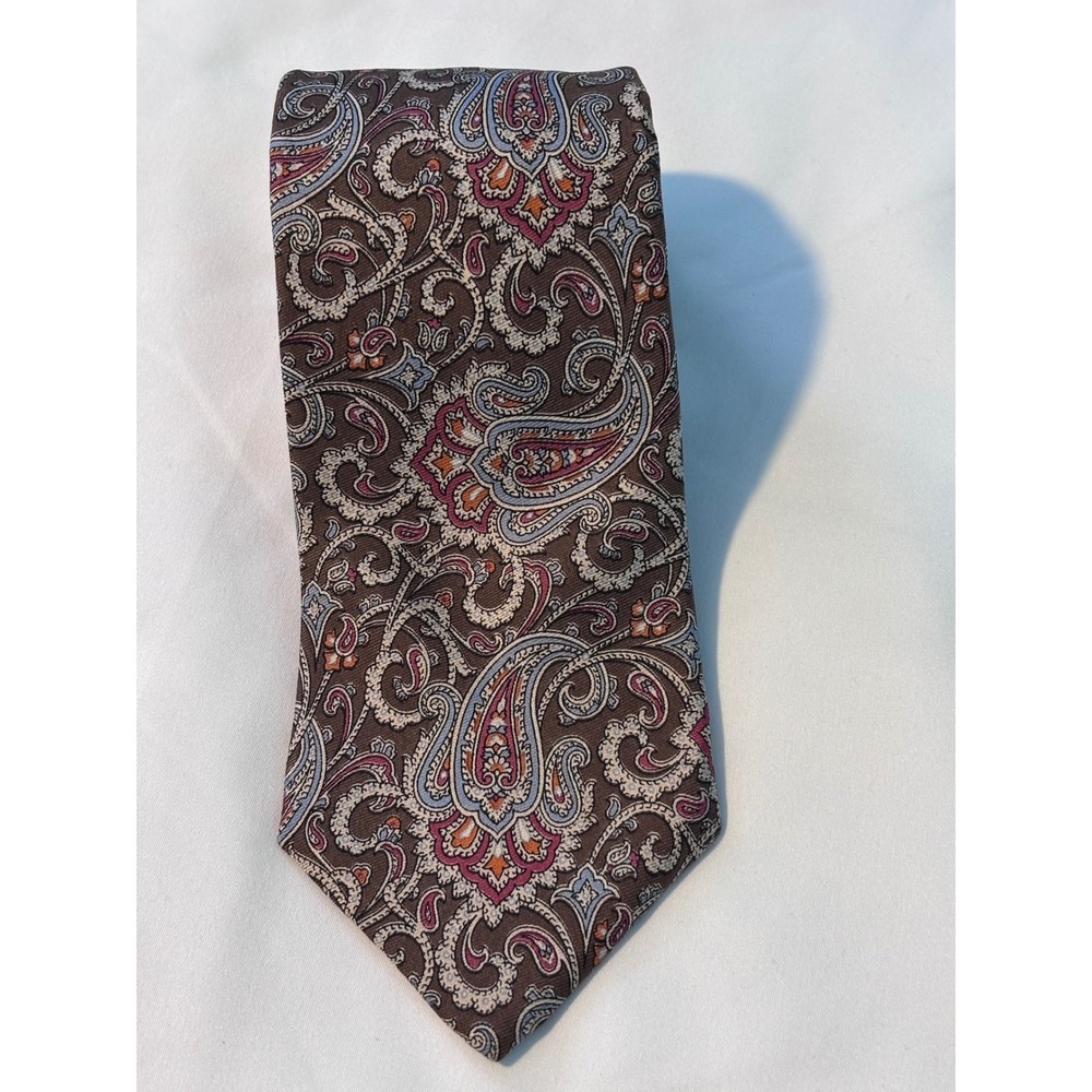 Liberty of London Mens Silk Tie Brown Blue Pink Paisley Made in USA England Silk